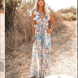 ZABELLE FLORAL RUFFLE CUTOUT MAXI DRESS